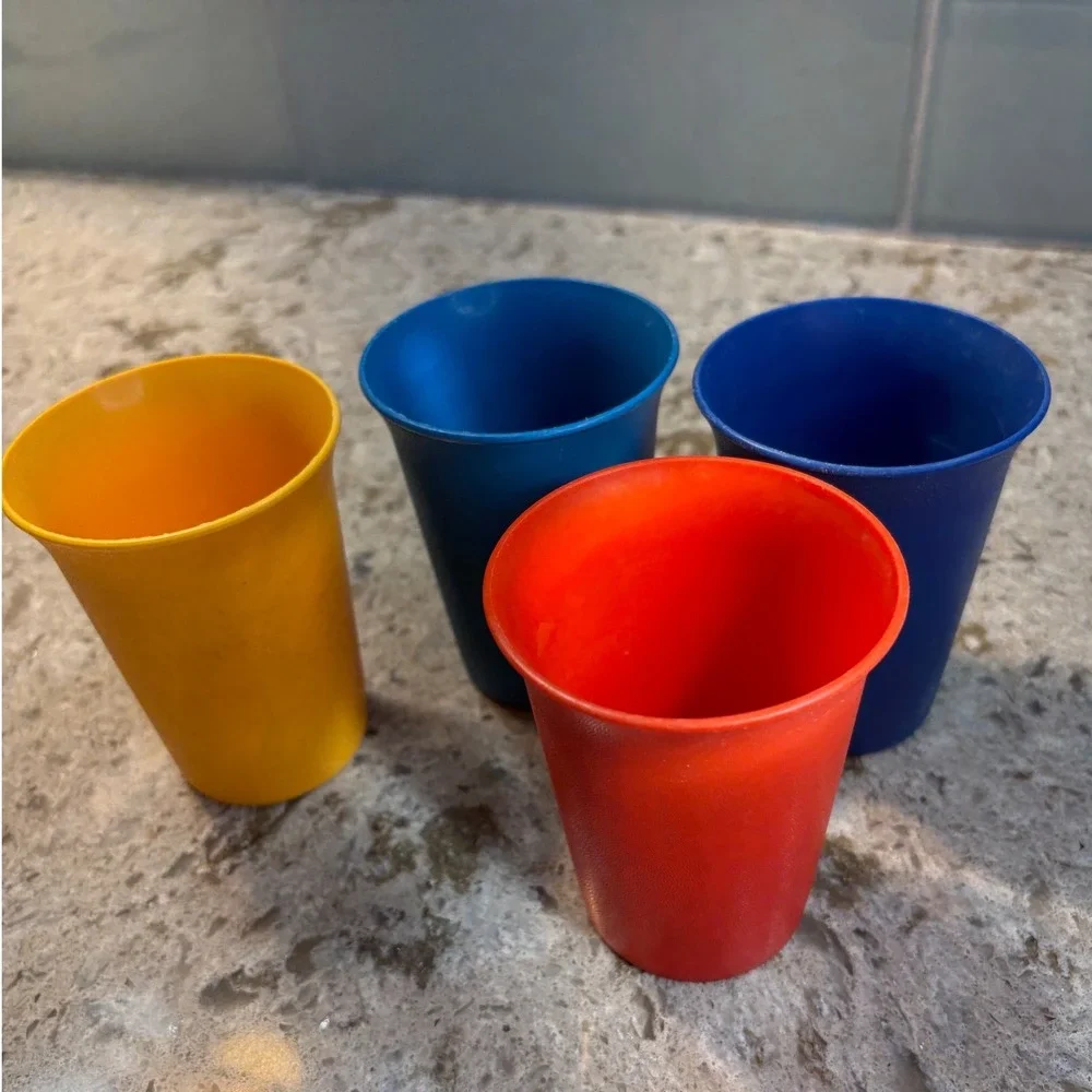 Vintage Tupperware Tumblers Set of 4 Primary Colors Stackable Textured Cups
